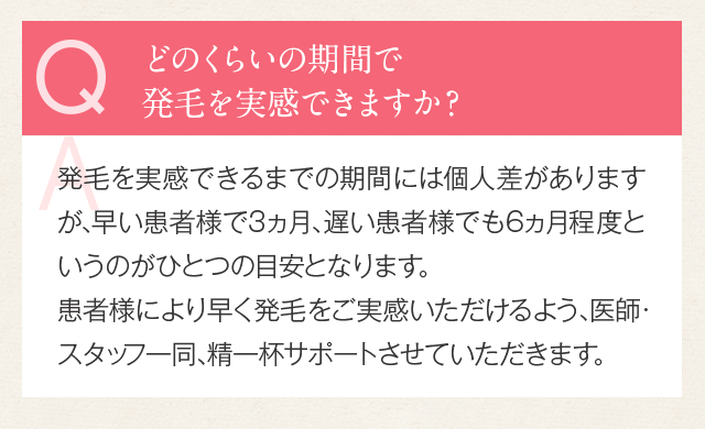 どのくらいの期間で発毛を実感できますか？